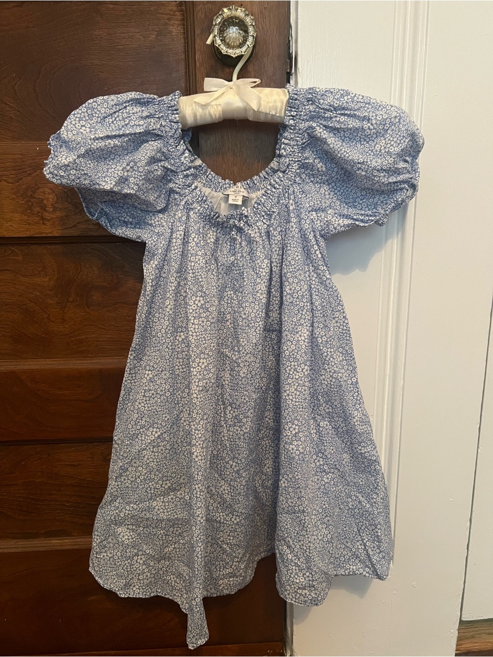 Girls' Blue Floral Puff-Sleeve Dress-Liberty fabric